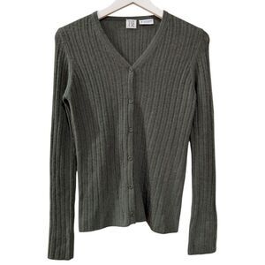 TSE Women's Small Green 100% Cashmere Ribbed Knit Button Sweater Lightweight